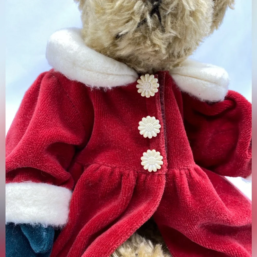 Vintage Artisan Flair Mrs. Claus Holiday Teddy Bear Red Velvet Dress
